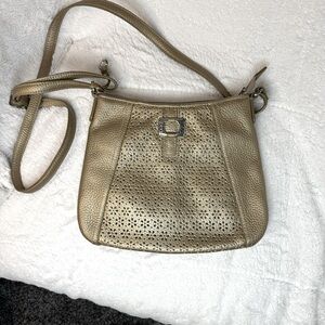 Brighton Crossbody Metallic Gold Pebbled Leather Laser Cut